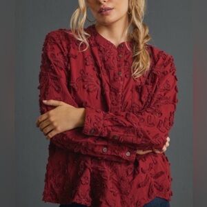 Anthropologie Pilcro Whitney Textured Trapeze Button down shirt Size L Large